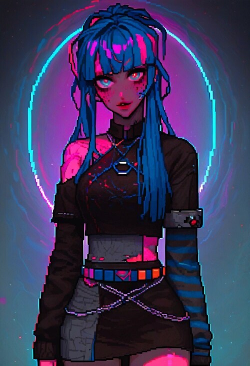 1girl, holographic, neon,61