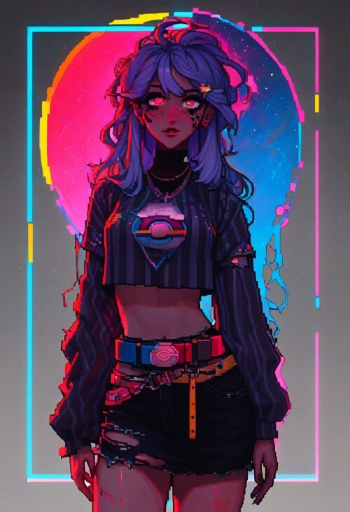 1girl, holographic, neon,74