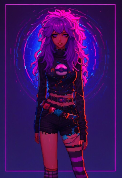 1girl, holographic, neon,94